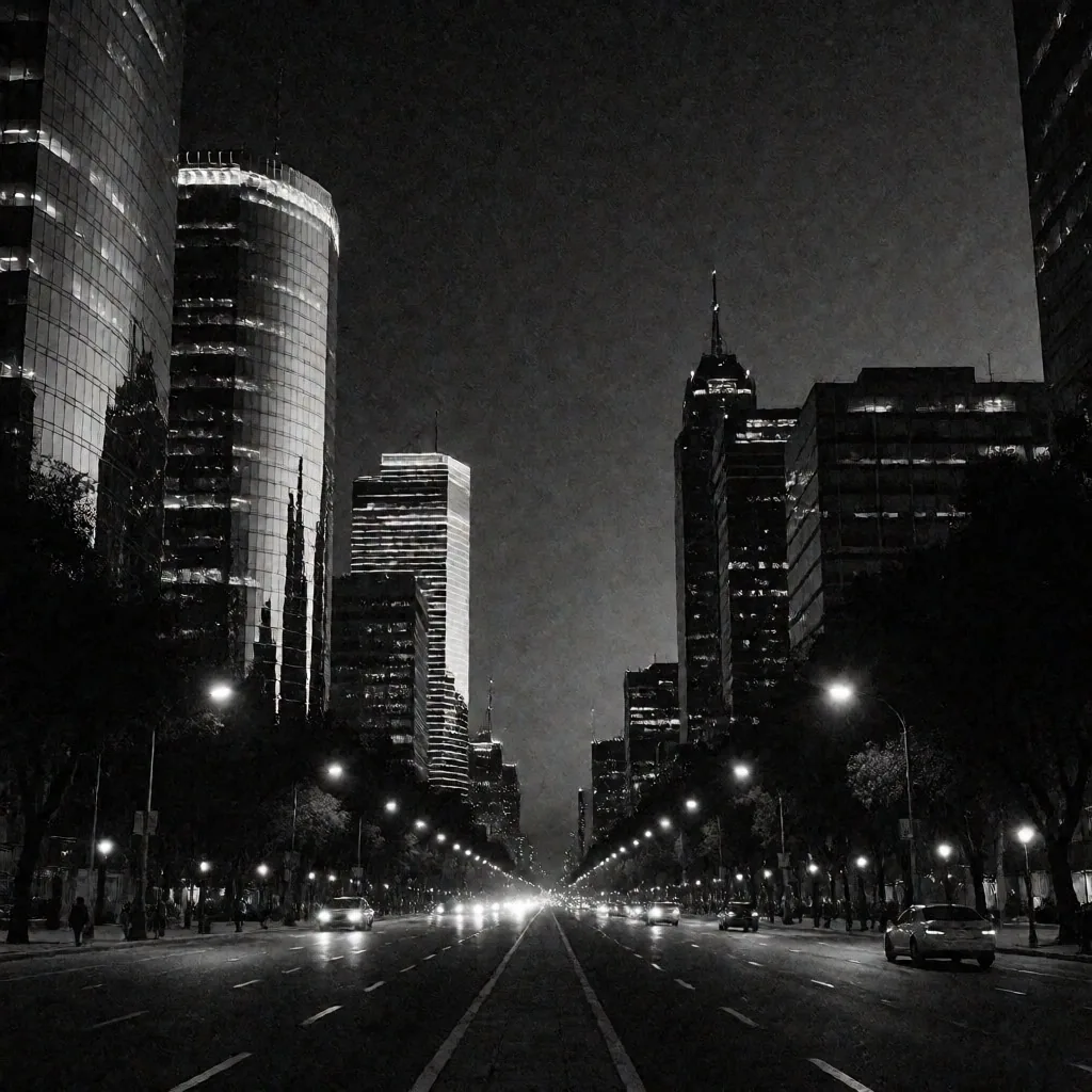 Distrito financiero de Ciudad de México de noche