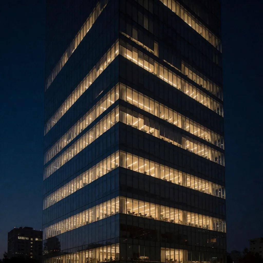 Torre de oficinas en el distrito financiero de Ciudad de México de noche