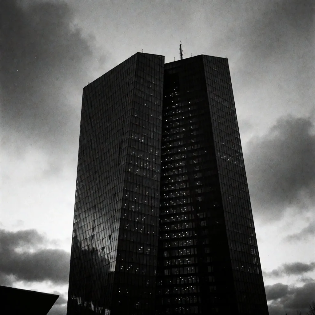 Torre del Banco Central Europeo al anochecer