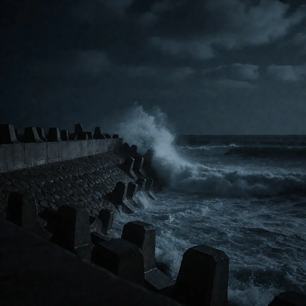 Mar tormentoso de noche, evocando refugio seguro
