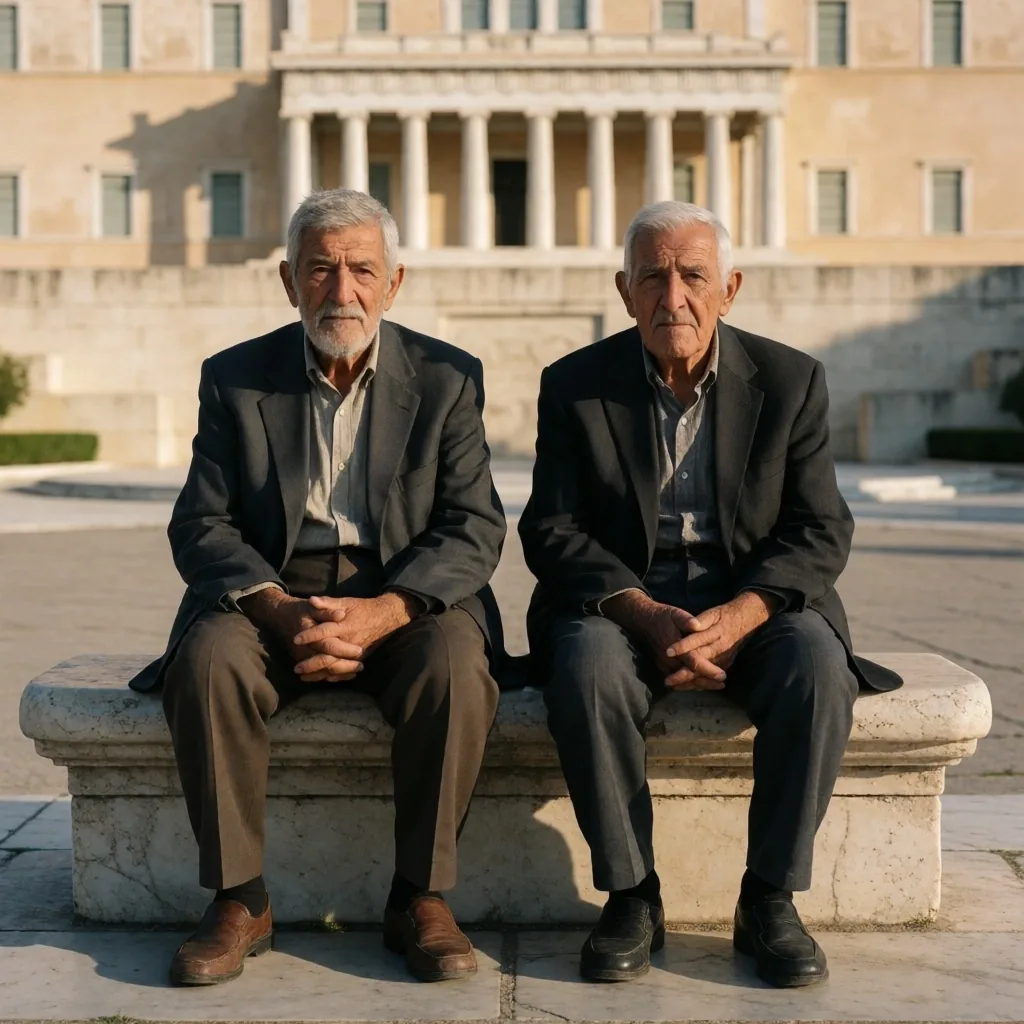 Jubilados griegos conversando en una plaza de Atenas