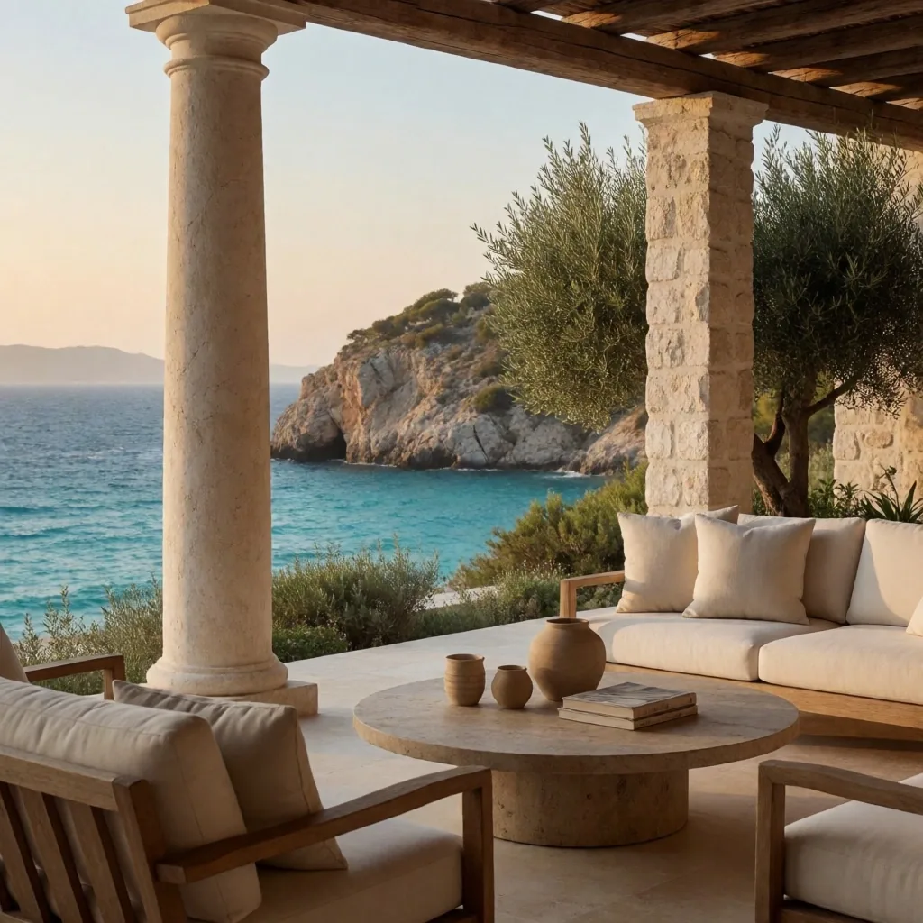 Resort de lujo en una isla griega con vista al Mediterráneo