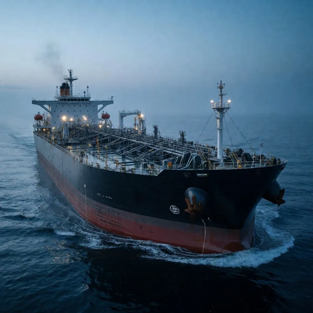 Refinería de petróleo al anochecer