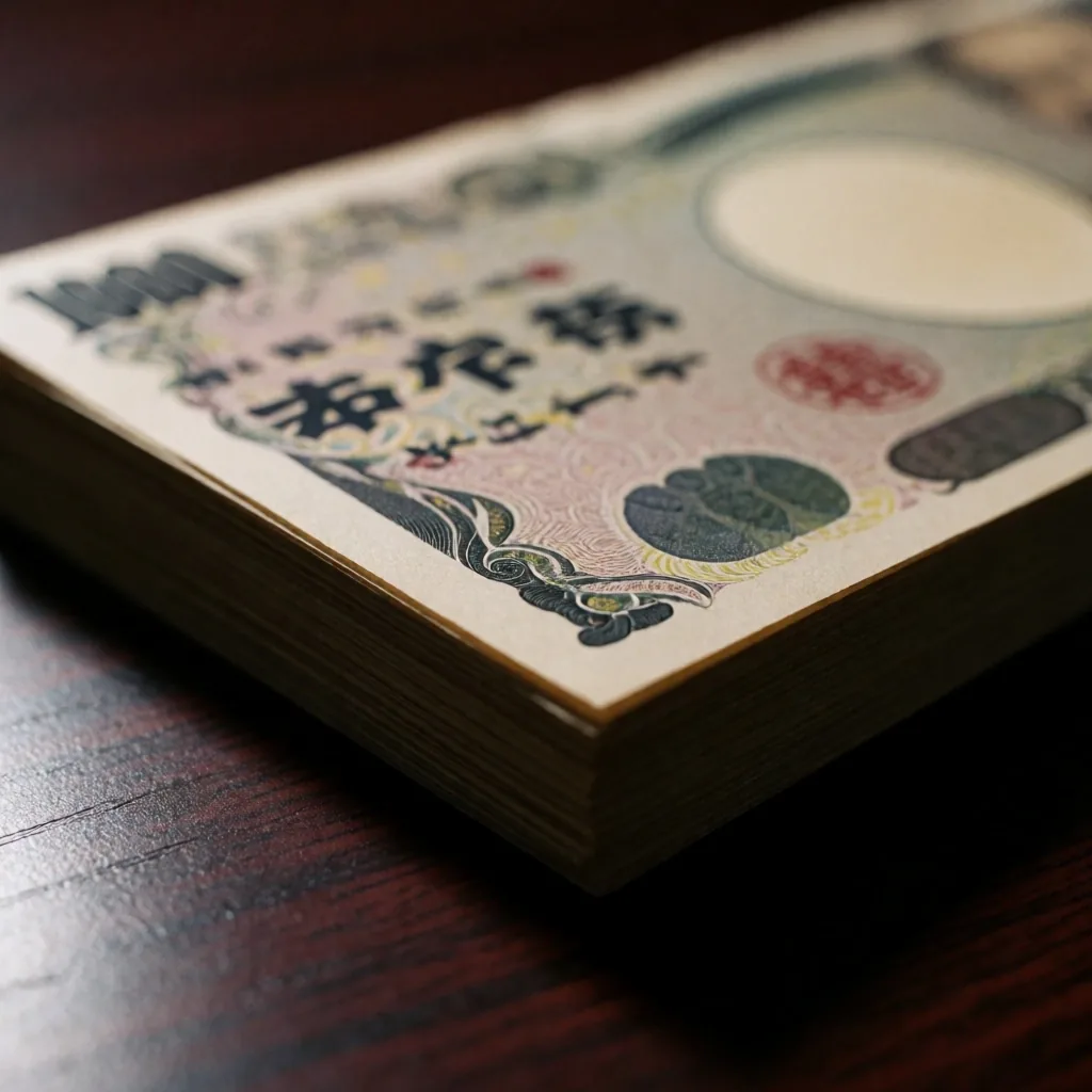 Billetes de yen japonés sobre superficie oscura