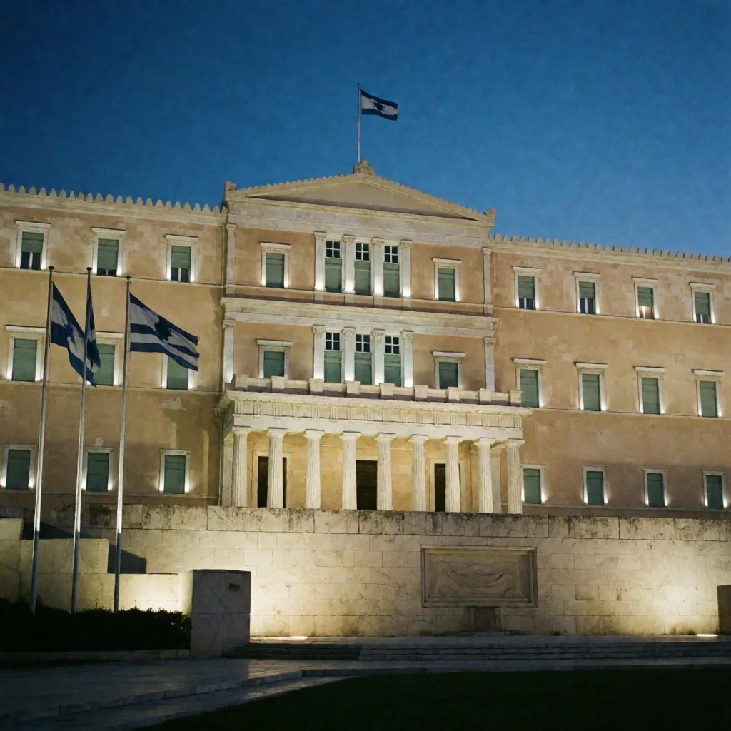 Parlamento griego en Atenas al anochecer