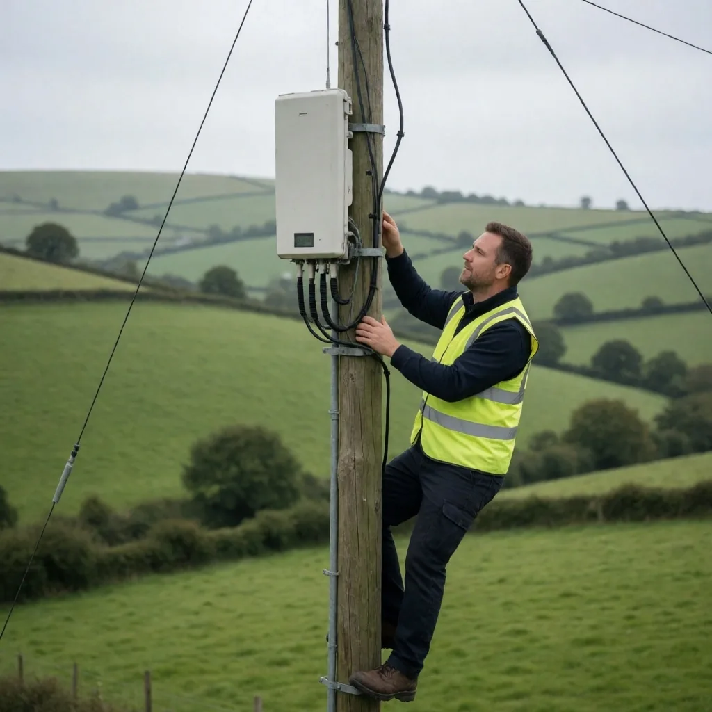 Instalación de cables de fibra óptica en zona rural británica