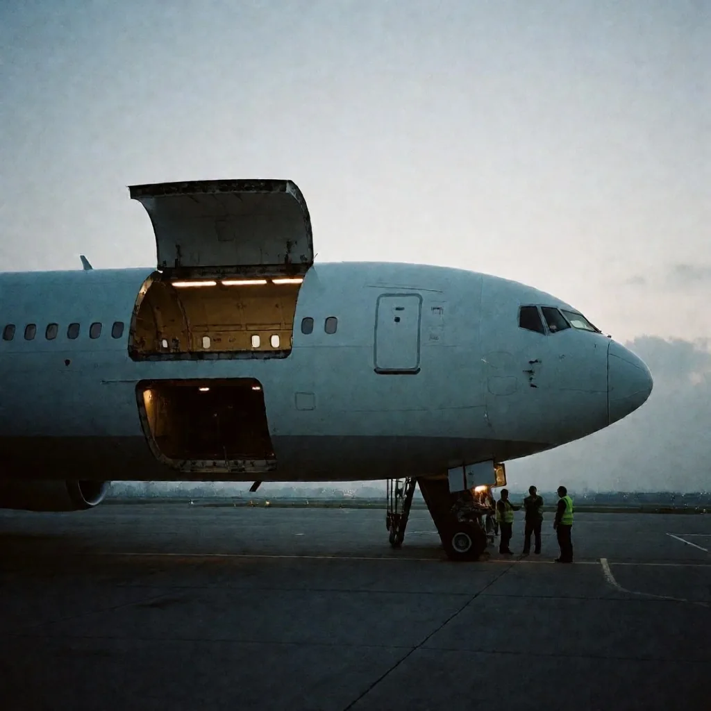 Avión de carga Boeing 767-300 en una pista al anochecer